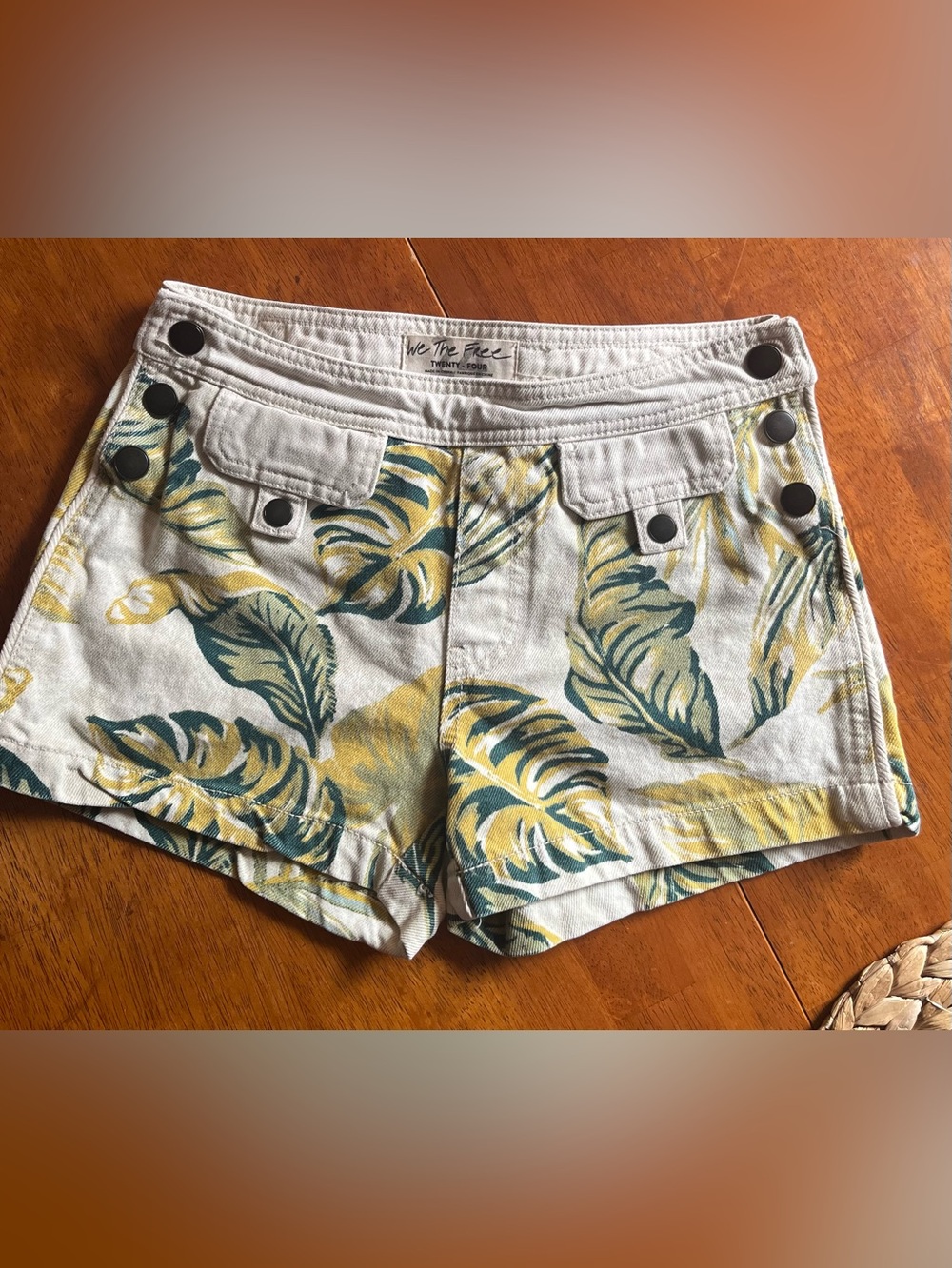 Free People "We The Free" Palm Springs Tropical Denim Shorts.